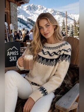 CASHMERE Fair Isle Crewneck Sweater with Black Pattern